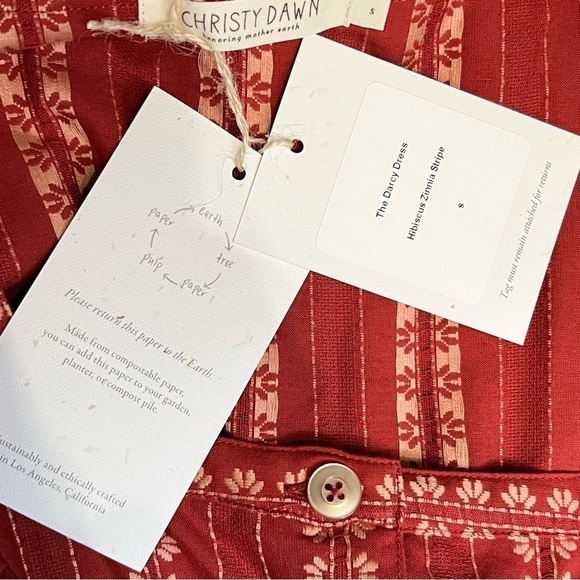 NWT CHRISTY DAWN 70s Floral Stripe Puff Sleeve Ruffled Button Front Midi Dress S - Picture 6 of 12